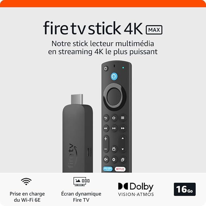 Amazon Fire TV Stick 4K Max | Appareil de streaming avec fonctionnalité Écran dynamique et prenant en charge le Wi-Fi 6E