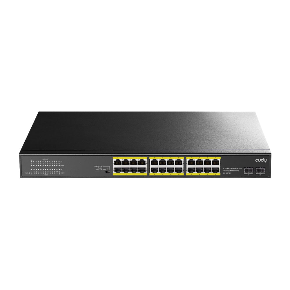 24 ports Gigabit 10/100/1000 BASE-T, 19 pouces, emplacement SFP 2-1000 BASE-X, 24 ports IEEE 802.3at PoE+