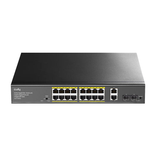 Switch PoE+ Gigabit 16 ports avec 2 ports Gigabit de liaison montante et 2 emplacements SFP Gigabit 200 W