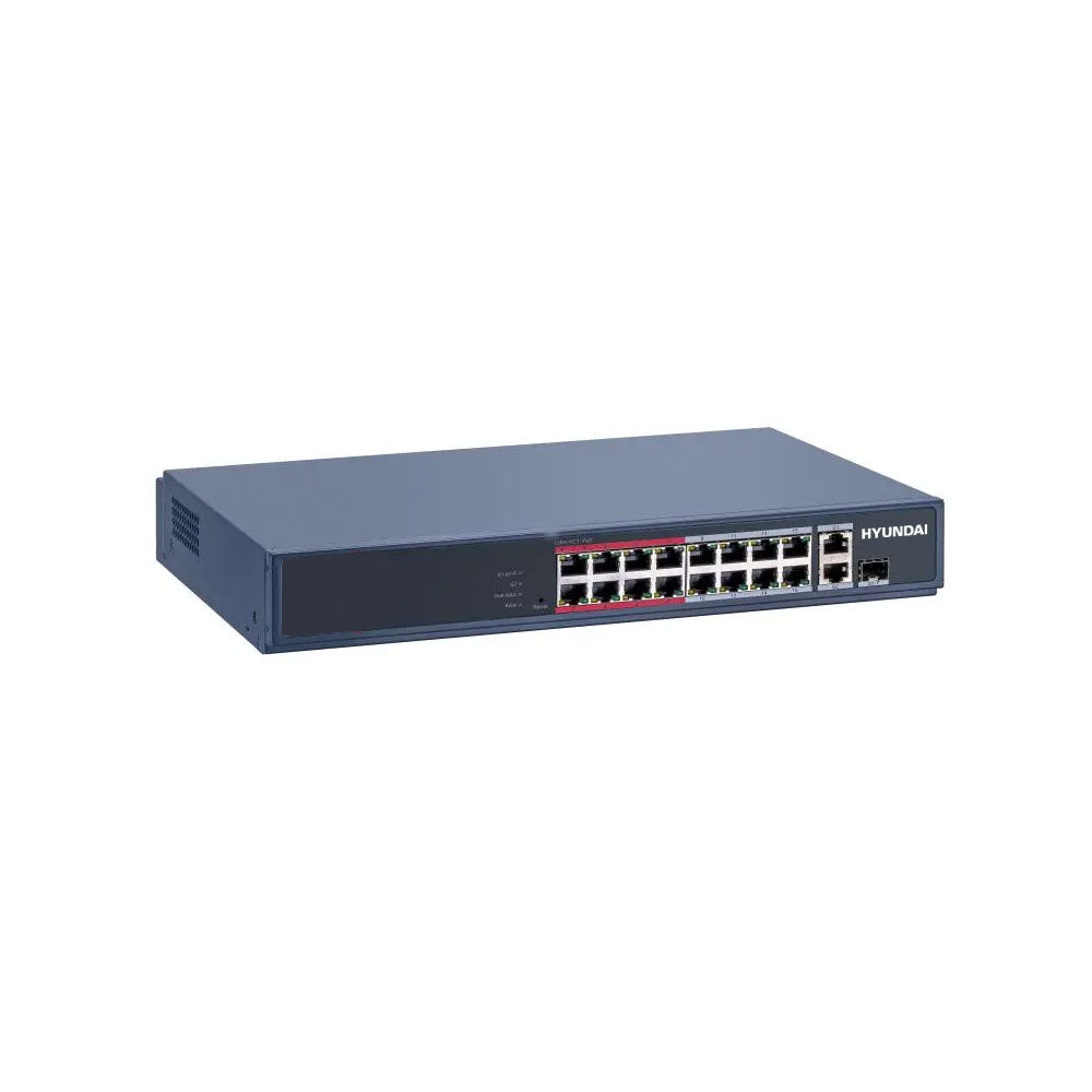 PoE Switch avec 18 ports cuivre 10/100 + 2 combo 1000. PoE 230W