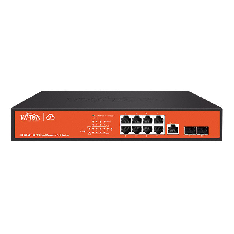 Switch PoE géré 8GE+2SFP Full Giga 802.3af/at Cloud L2 avec 8 ports PoE