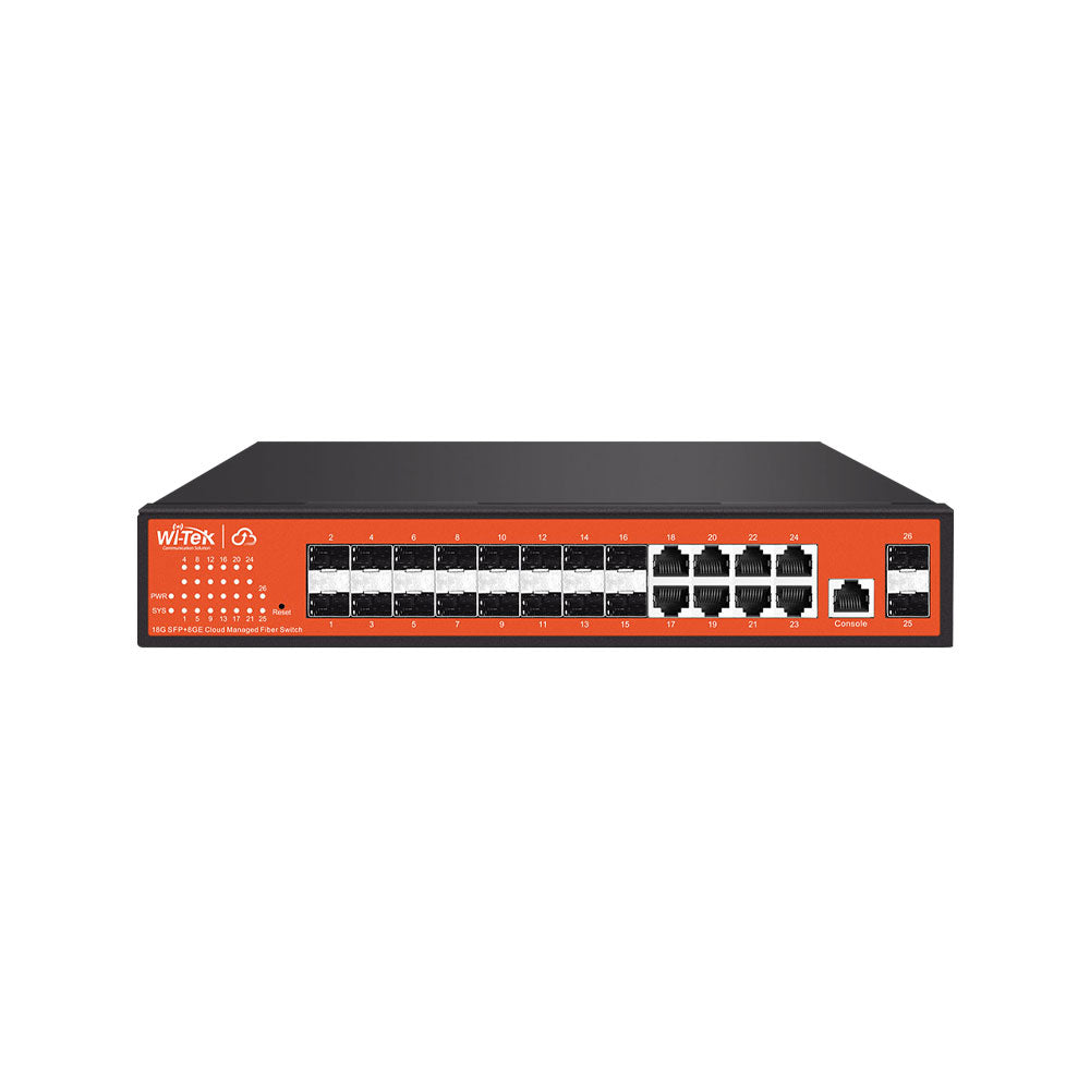 Commutateur d'agrégation de fibres géré Cloud L2 18SFP+8GE