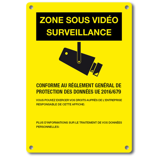 PLAQUE DE SÉRIGRAPHIE JAUNE CCTV. LANGUE FRANÇAISE